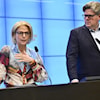 Elisabeth Svantesson and Gunnar Strömmer at a press conference.